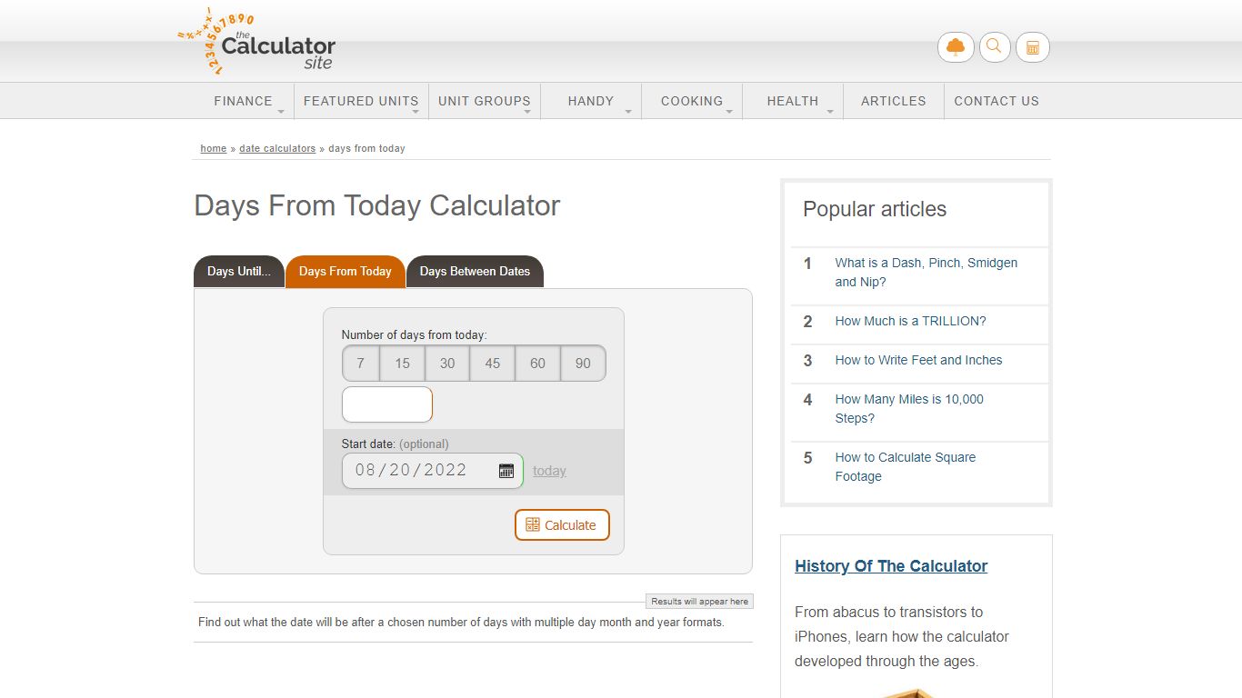 Days From Today Calculator